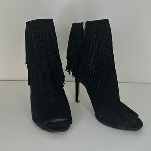 Brian Atwood Black Fringe Suede Booties Size 9.5